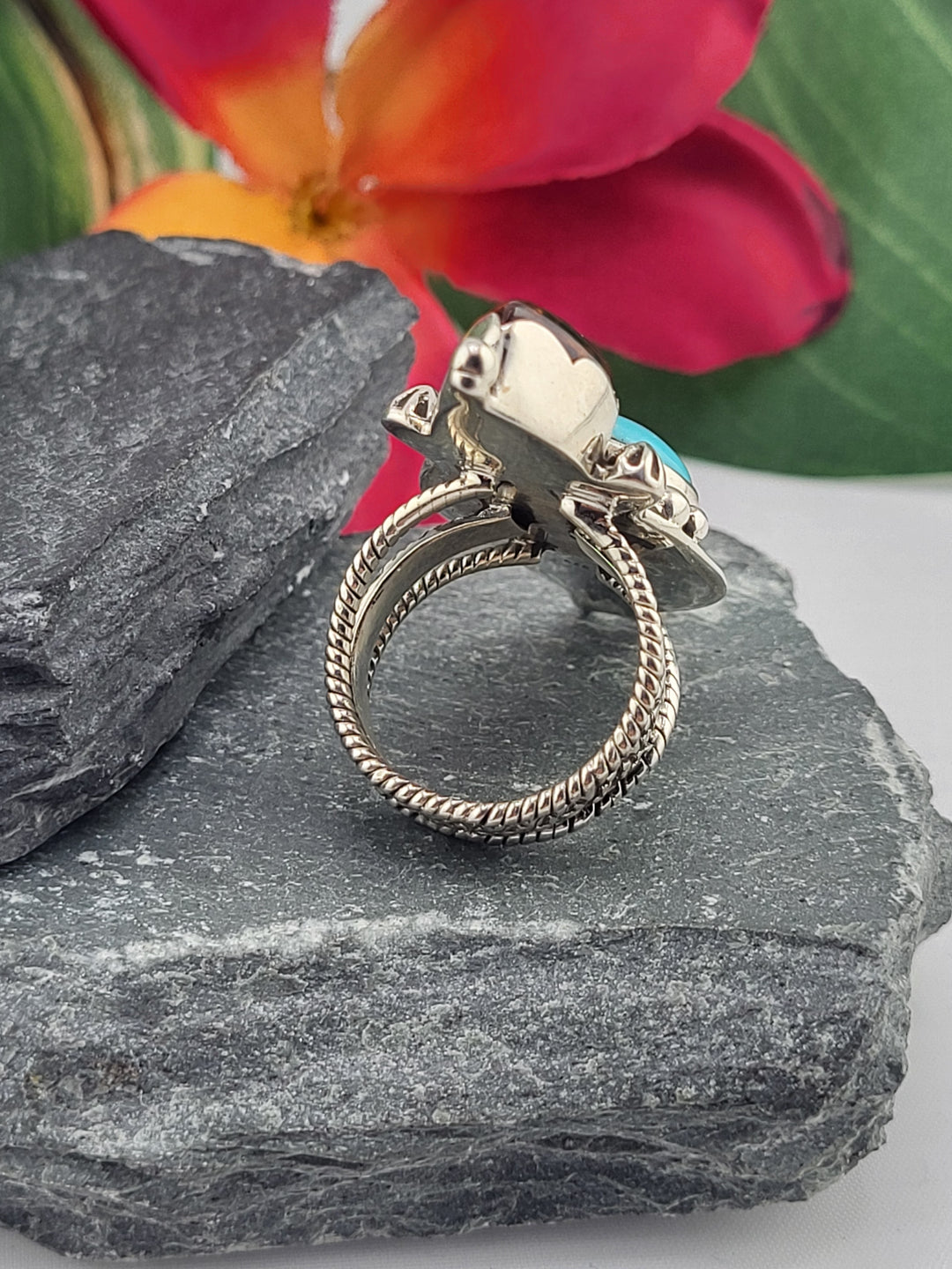 Turquoise & Baltic Amber Ring Size 6