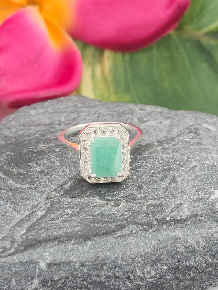 Zambian Emerald/Cubic Zirconia 925 Sterling Silver Ring - Size 5