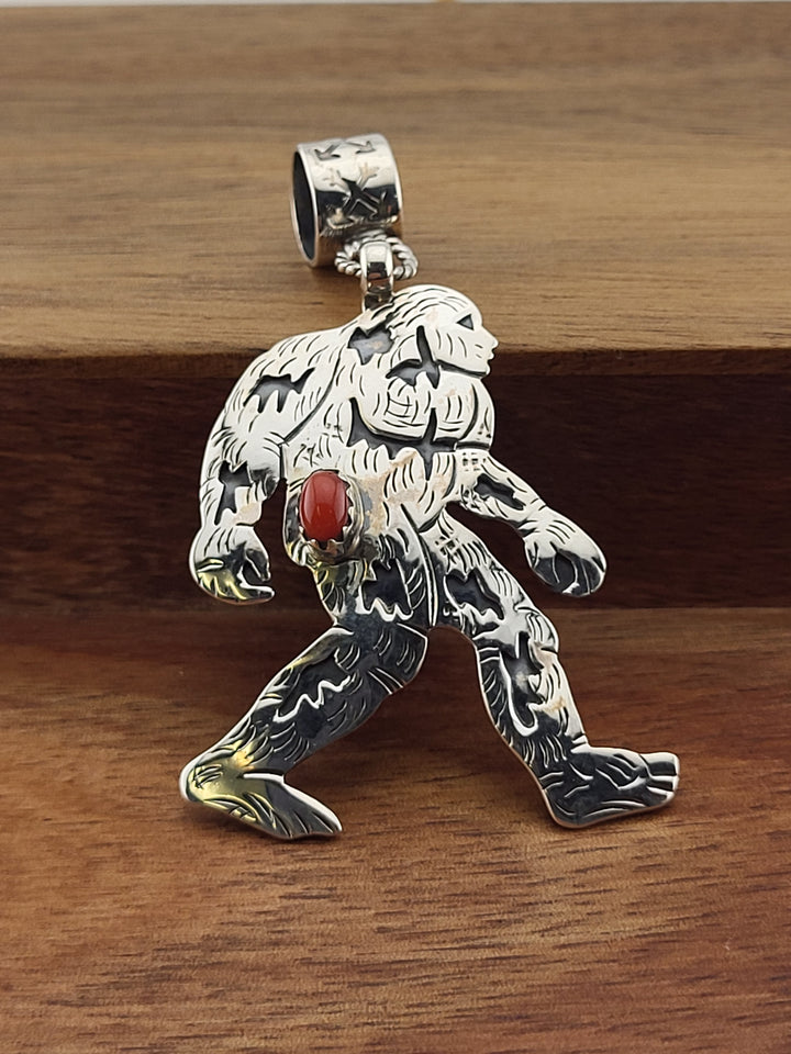 925 Sterling Silver Coral Sasquatch Pendant