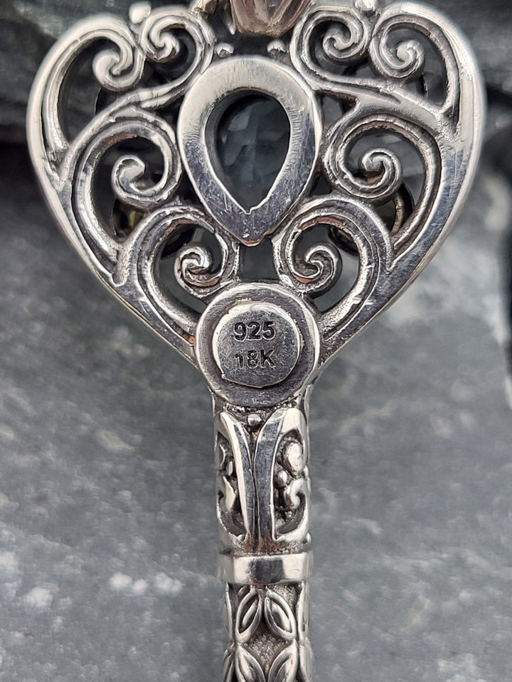 Bali Topaz, Peridot, Citrine, Abalone, & 18k Accented Key Pendant