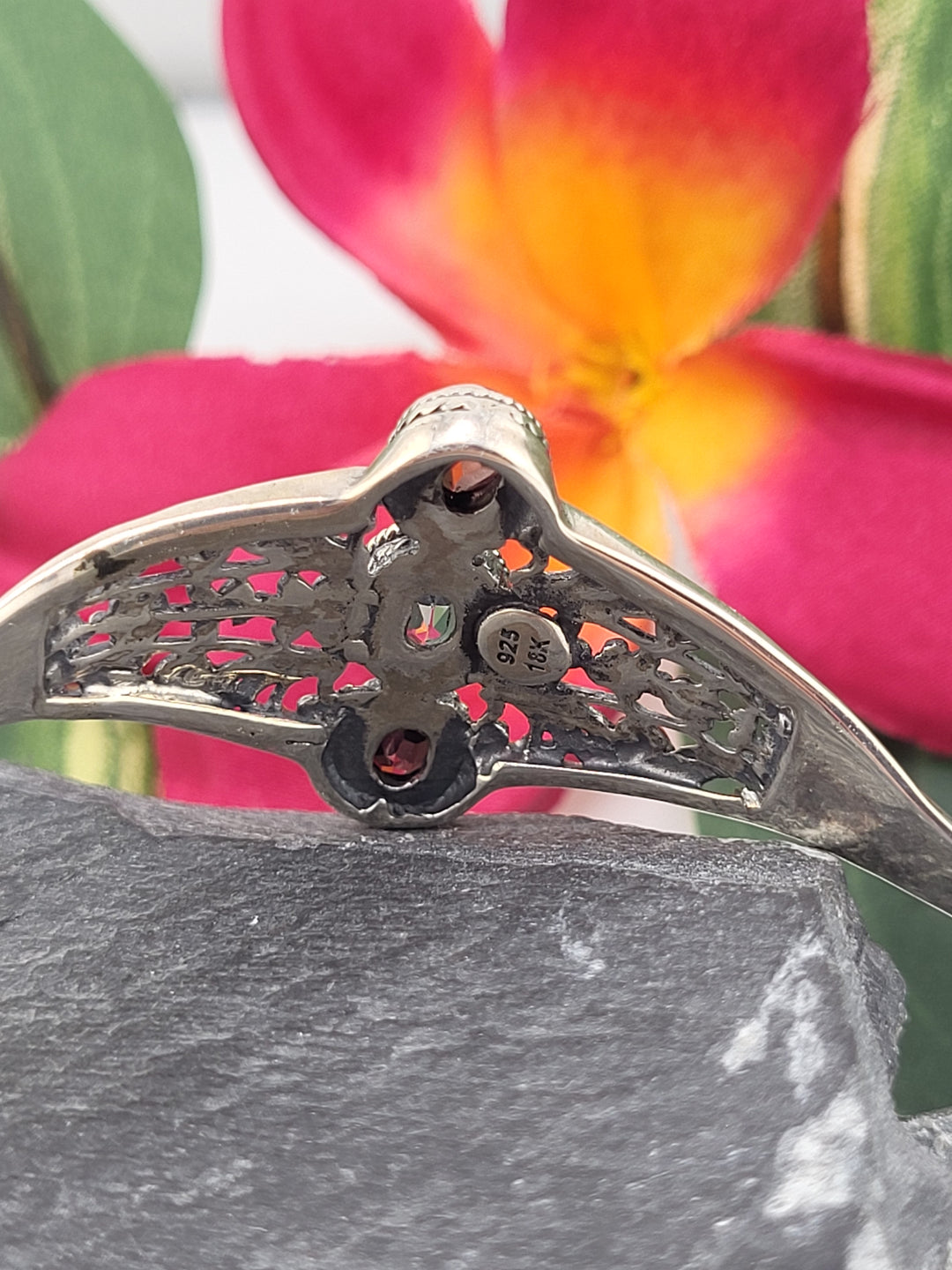 Garnet/Topaz/18k accented Bali 6.5" Cuff Bracelet