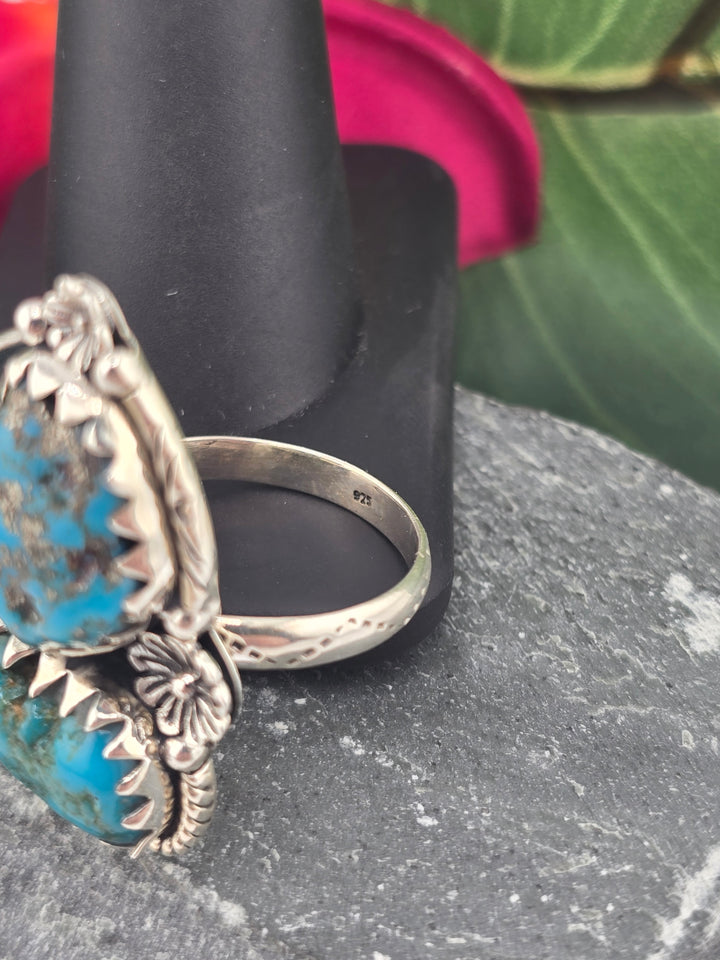 Double stone Kingman Turquoise sterling silver 925 ring size 10