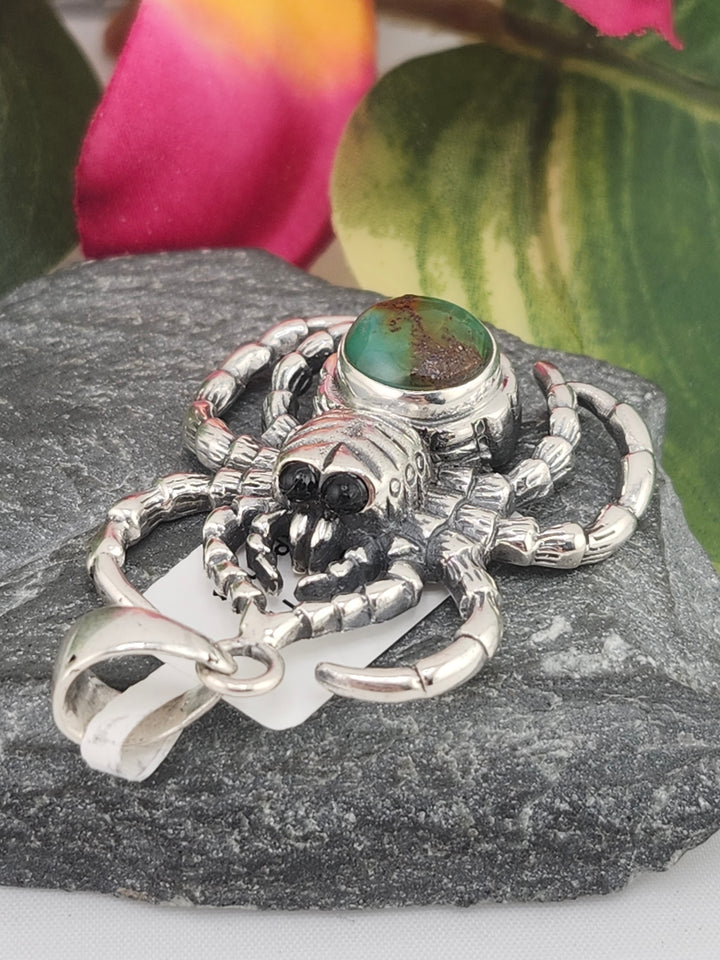 Designer SOMS American Turquoise and 925 Sterling Silver Spider Pendant