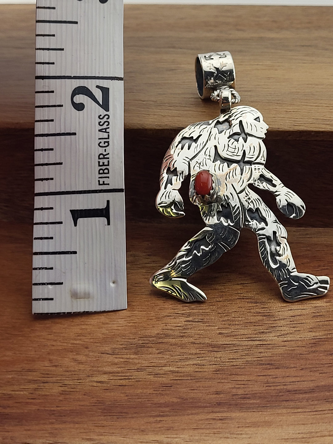 925 Sterling Silver Coral Sasquatch Pendant