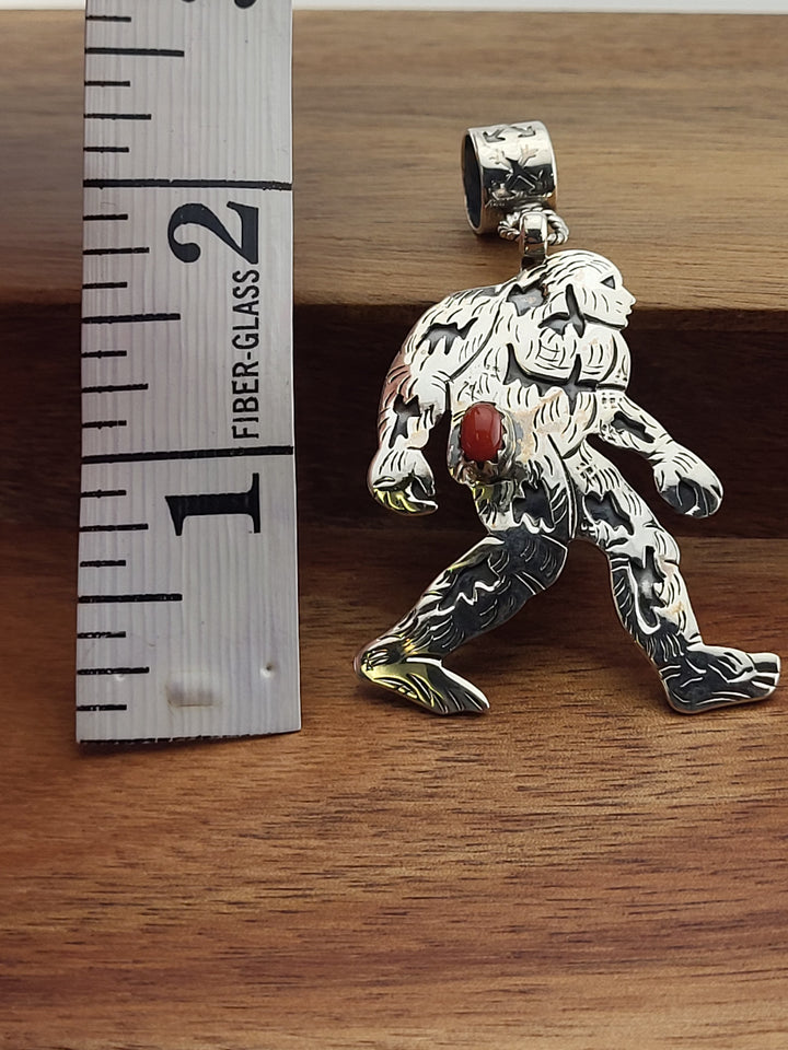 925 Sterling Silver Coral Sasquatch Pendant