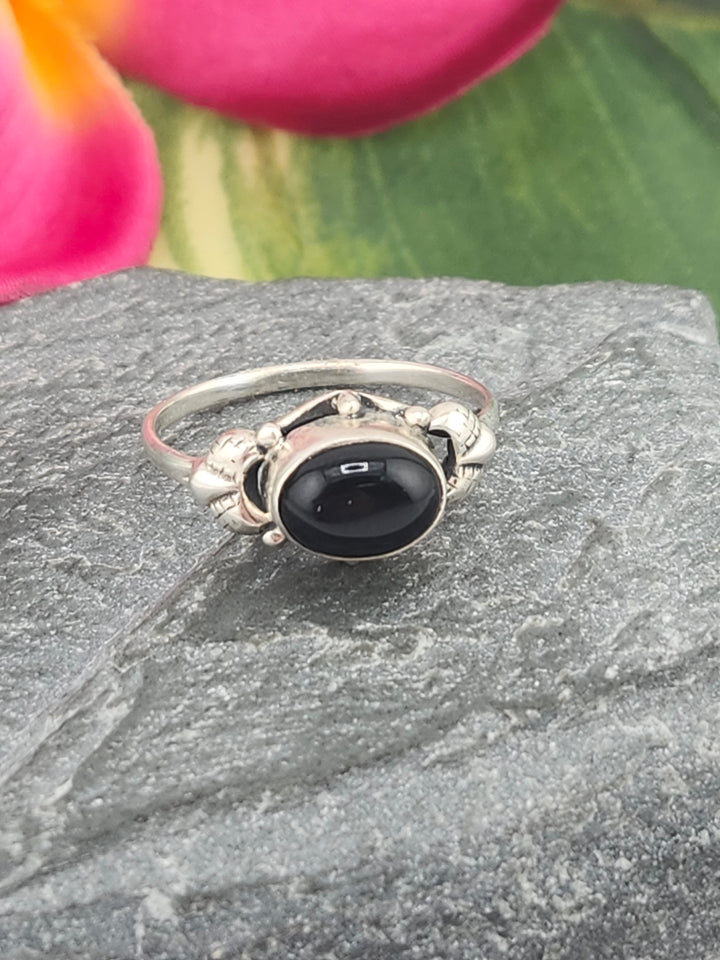 Black Onyx and 925 Sterling Silver Ring - Size 7.25