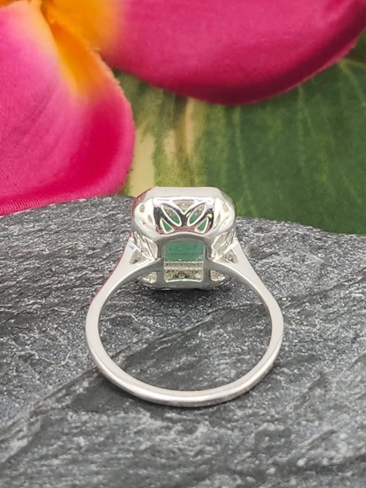 Zambian Emerald/Cubic Zirconia 925 Sterling Silver Ring - Size 5