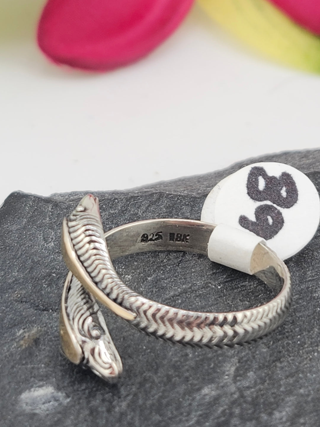 18k Gold Bali Snake Ring in sterling silver 925 size 8