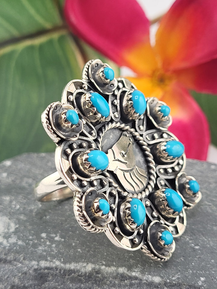 Turquoise Horse Cluster Ring Size 11.5