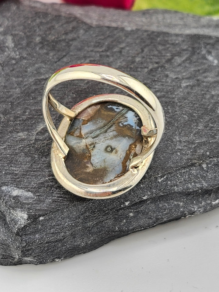 Blue & Pink Copper Opal Ring Size 8