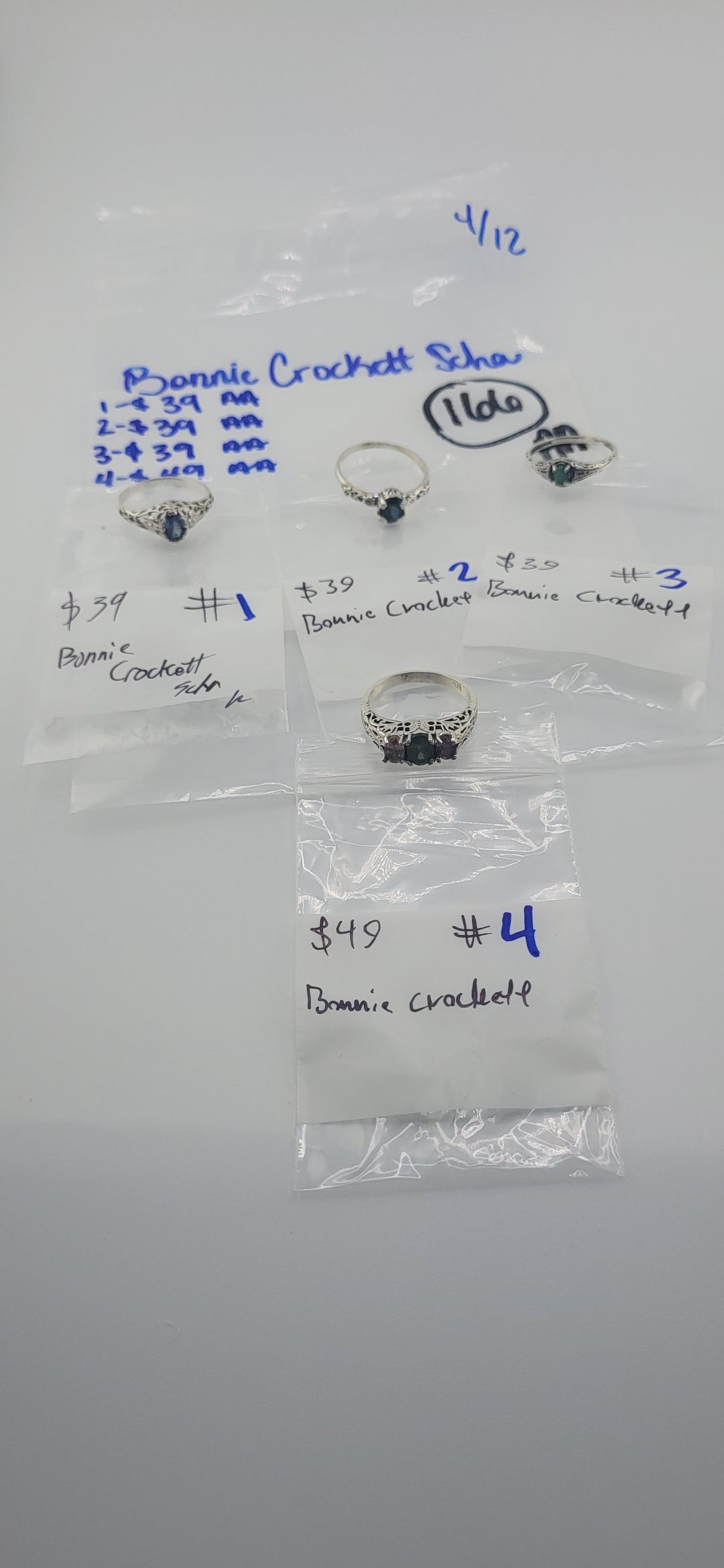 RESERVED FOR: Bonnie Crockett Scha - 4/12/2025 tiktok Live Show - 4 Sterling Silver Items