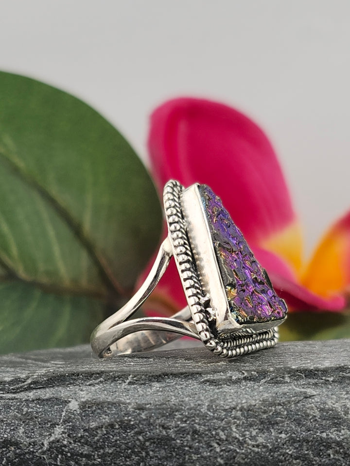 Titanium Druzy 925 Sterling Silver Ring Size 6