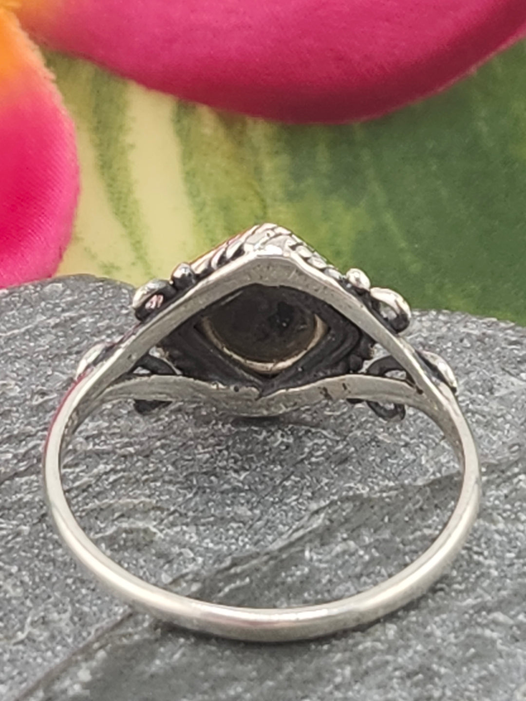 Black Onyx and 925 Sterling Silver Ring - Size 7