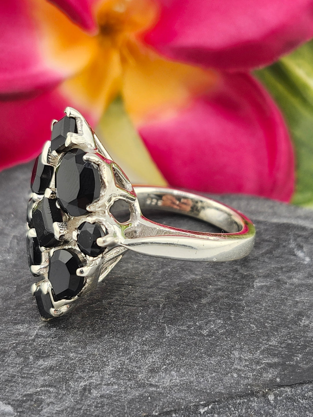 Cluster Black Onyx Ring Size 7