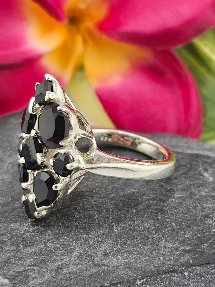 Cluster Black Onyx Ring Size 7