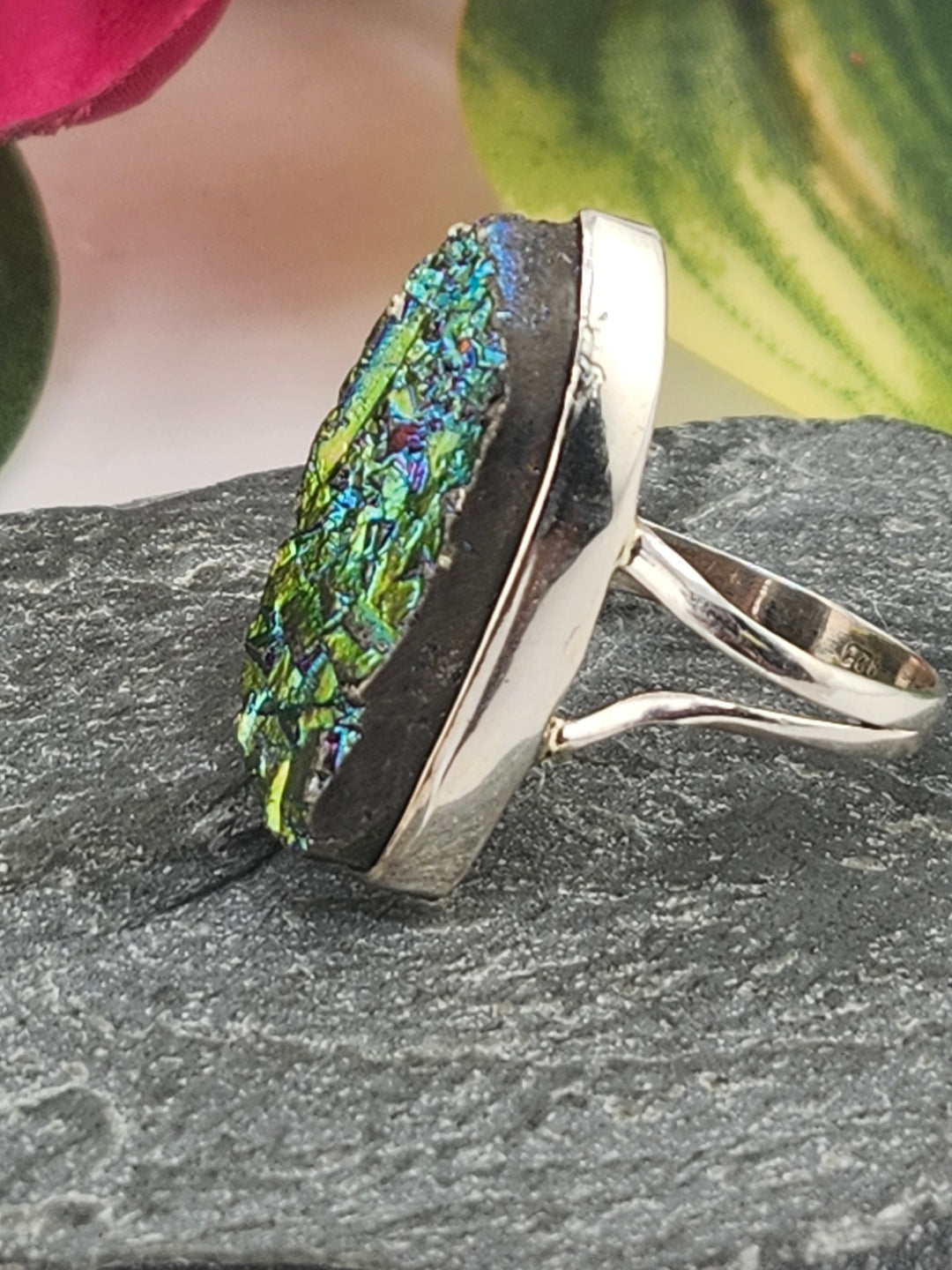 Titanium Druzy 925 Sterling Silver Ring Size 6