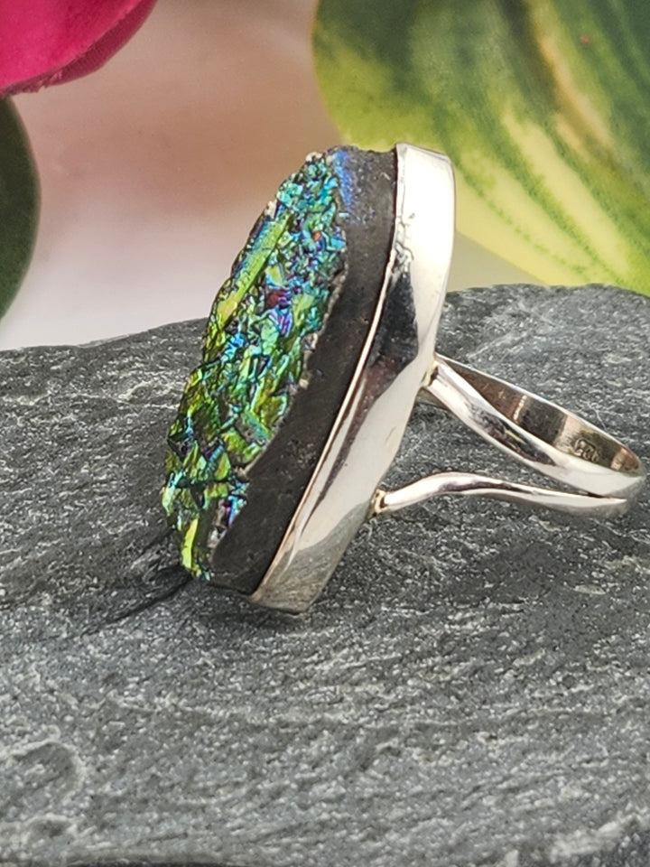 Titanium Druzy 925 Sterling Silver Ring Size 6