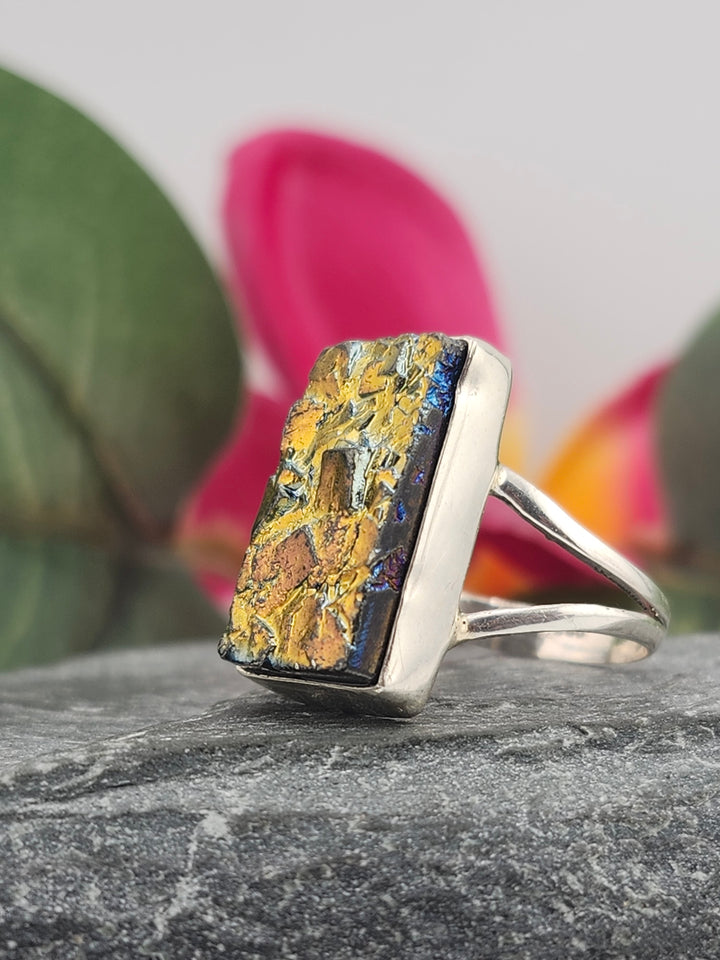 Titanium Druzy 925 Sterling Silver Ring Size 6½