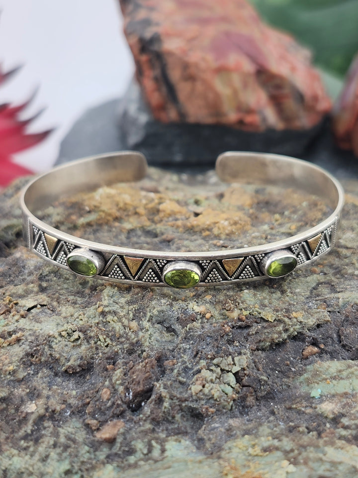 Bali 18K Gold Accented Triple Peridot Cuff