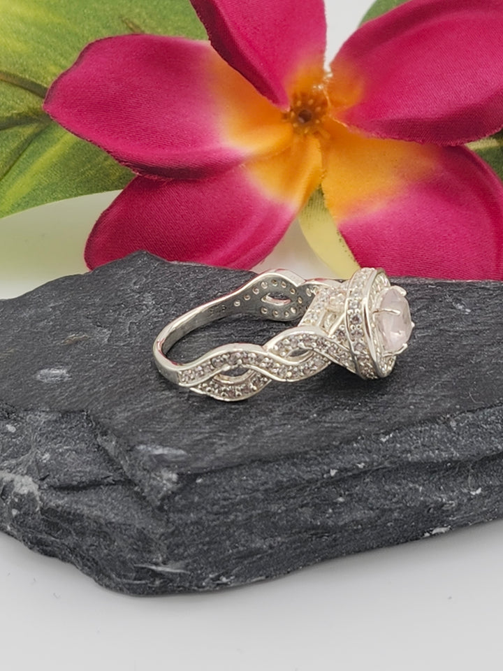 Morganite and 925 Sterling Silver Ring w/ cz