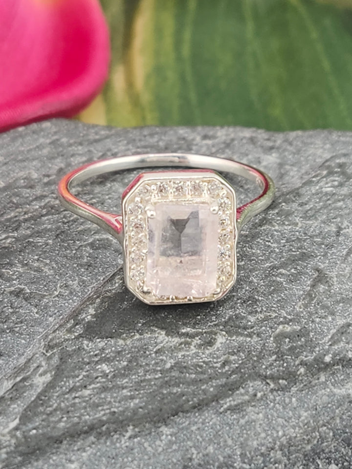 Morganite/Cubic Zirconia 925 Sterling Silver Ring - Size 8