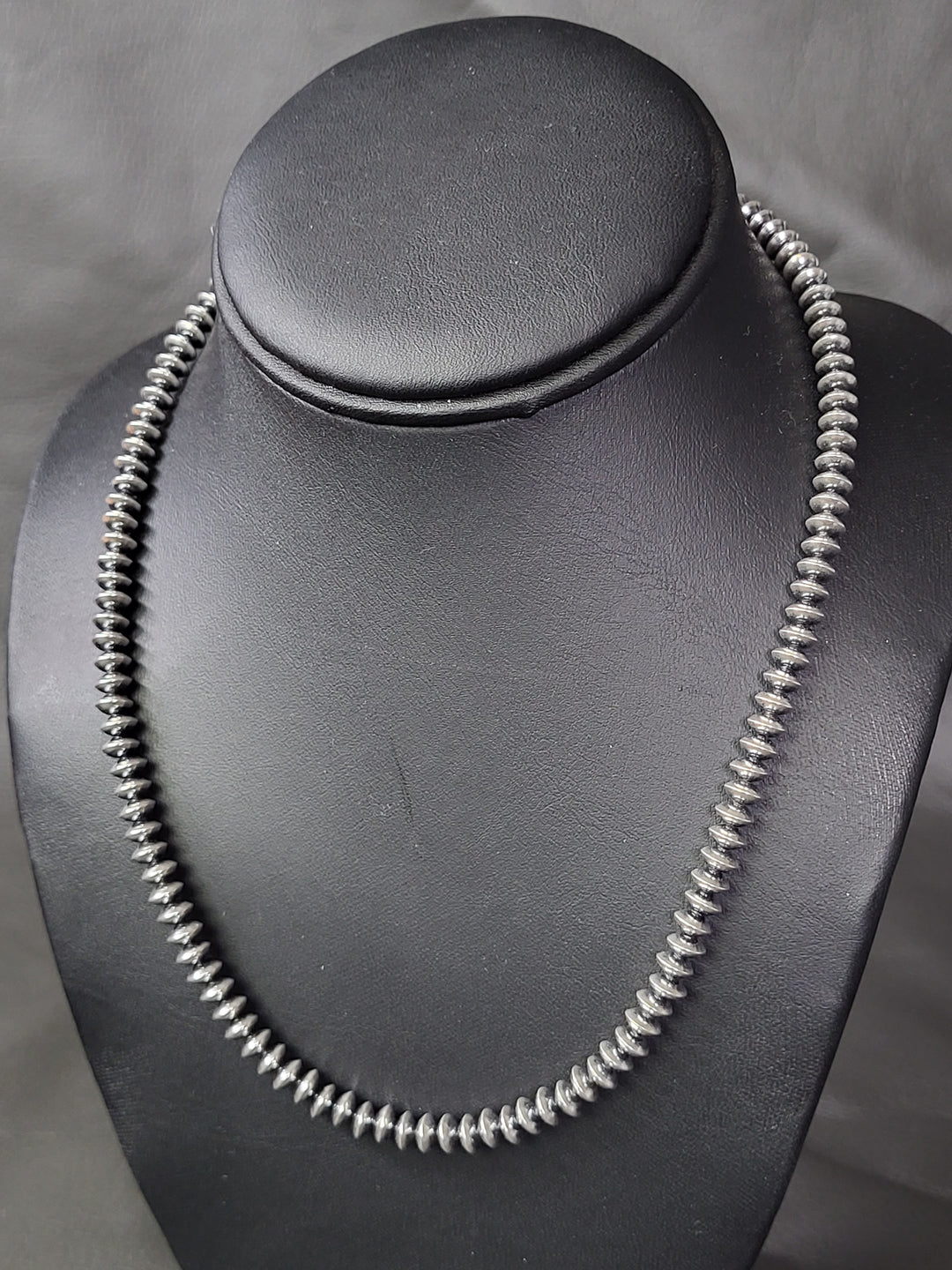 Oxidized Sterling Silver Saucer Bead Necklace 6mm 16"+2" extension