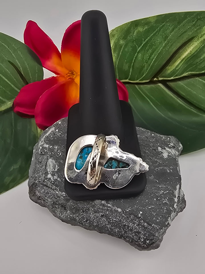 Double stone Kingman Turquoise sterling silver 925 ring size 7