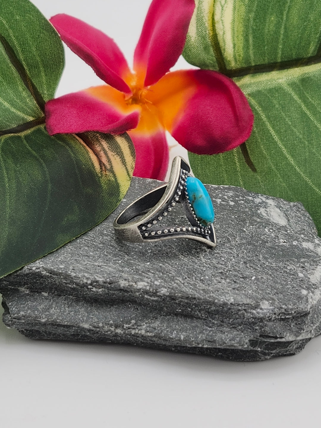 Oxidized Marquee Turquoise Ring Size 7.25