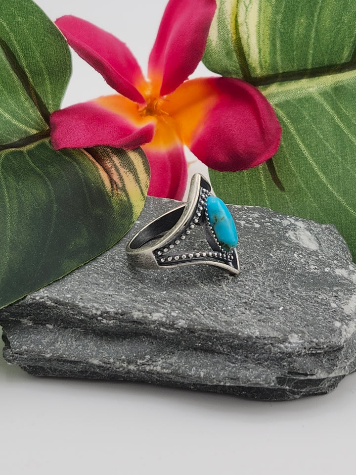 Oxidized Marquee Turquoise Ring Size 7.25