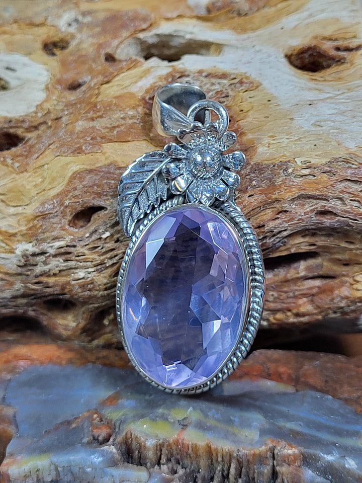 Natural Lavender Quartz 925 Sterling Silver Pendant - 1 3/4"