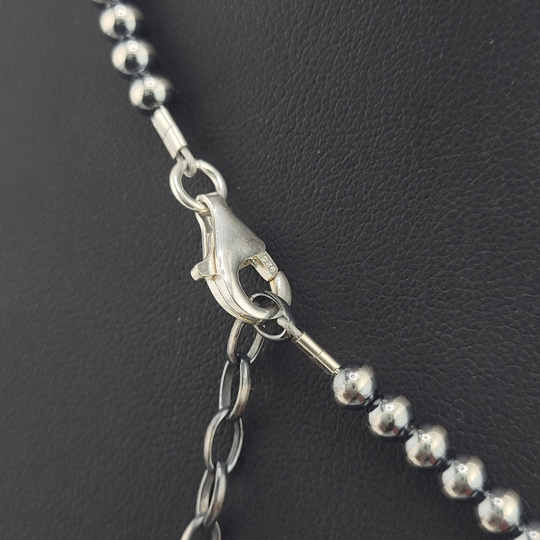 Graduated 4/6/7/8/10mm 24"+2" Oxidized 925 Sterling Silver Bead Necklace