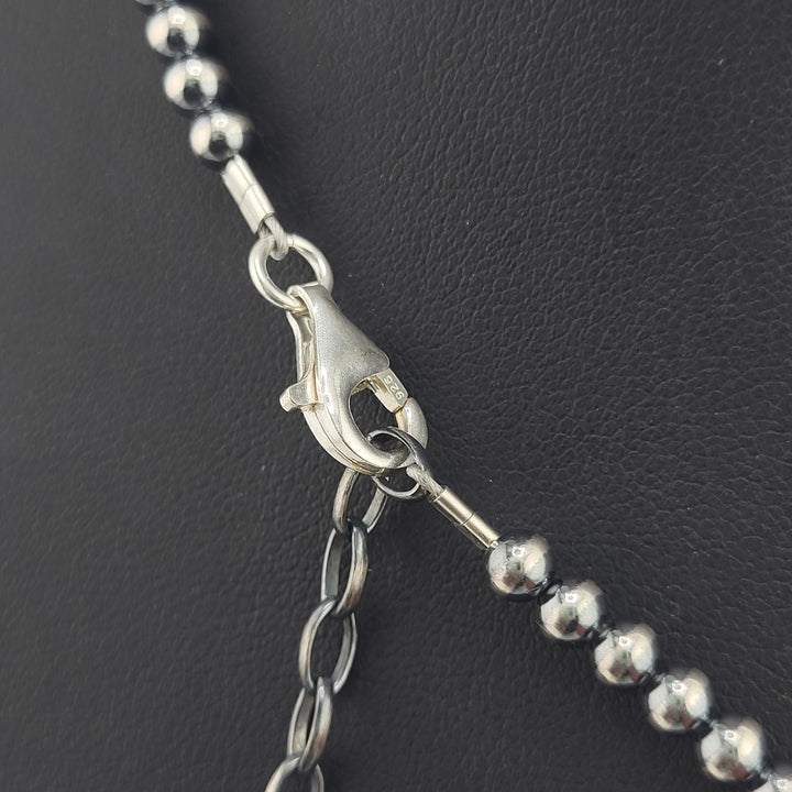 Graduated 4/6/7/8/10mm 24"+2" Oxidized 925 Sterling Silver Bead Necklace