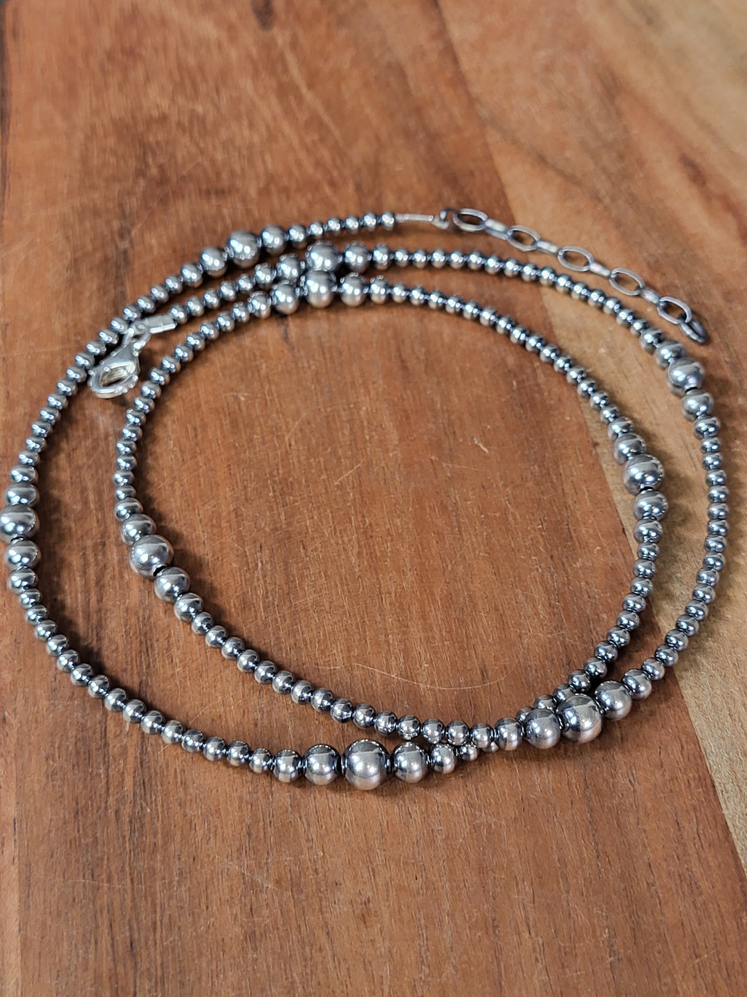 Oxidized Sterling Silver Graduated Bead Station Necklace 3‐6mm 24"+2" extension