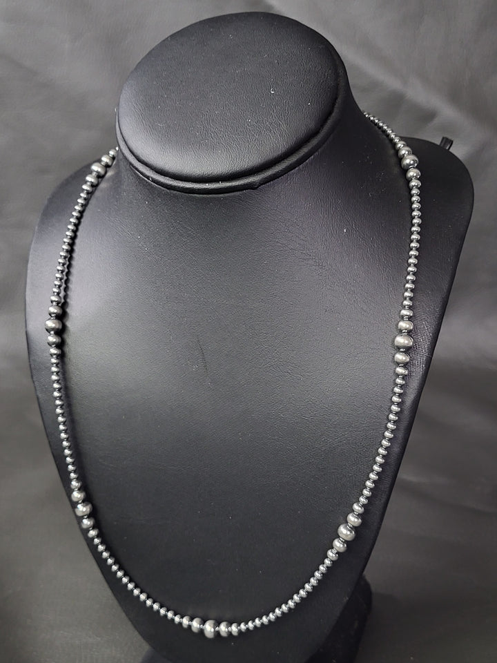 Oxidized Sterling Silver Graduated Bead Station Necklace 3‐6mm 20"+2" extension