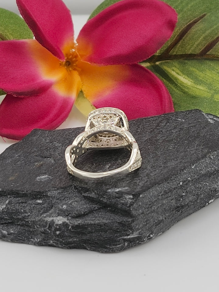 Morganite 925 Sterling Silver Ring w/cz