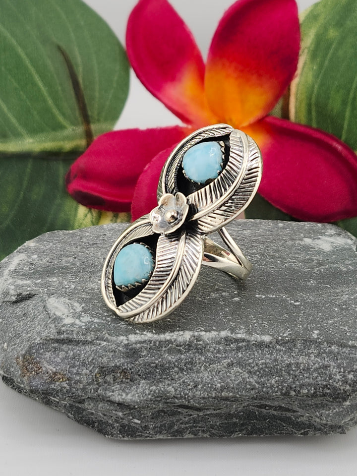 2 Stone Larimar Ring Size 6.25
