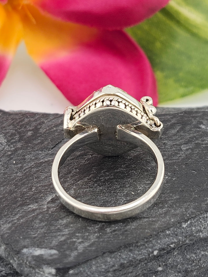 Rose Quartz and 925 Sterling Silver Locket Ring - Size 5.75