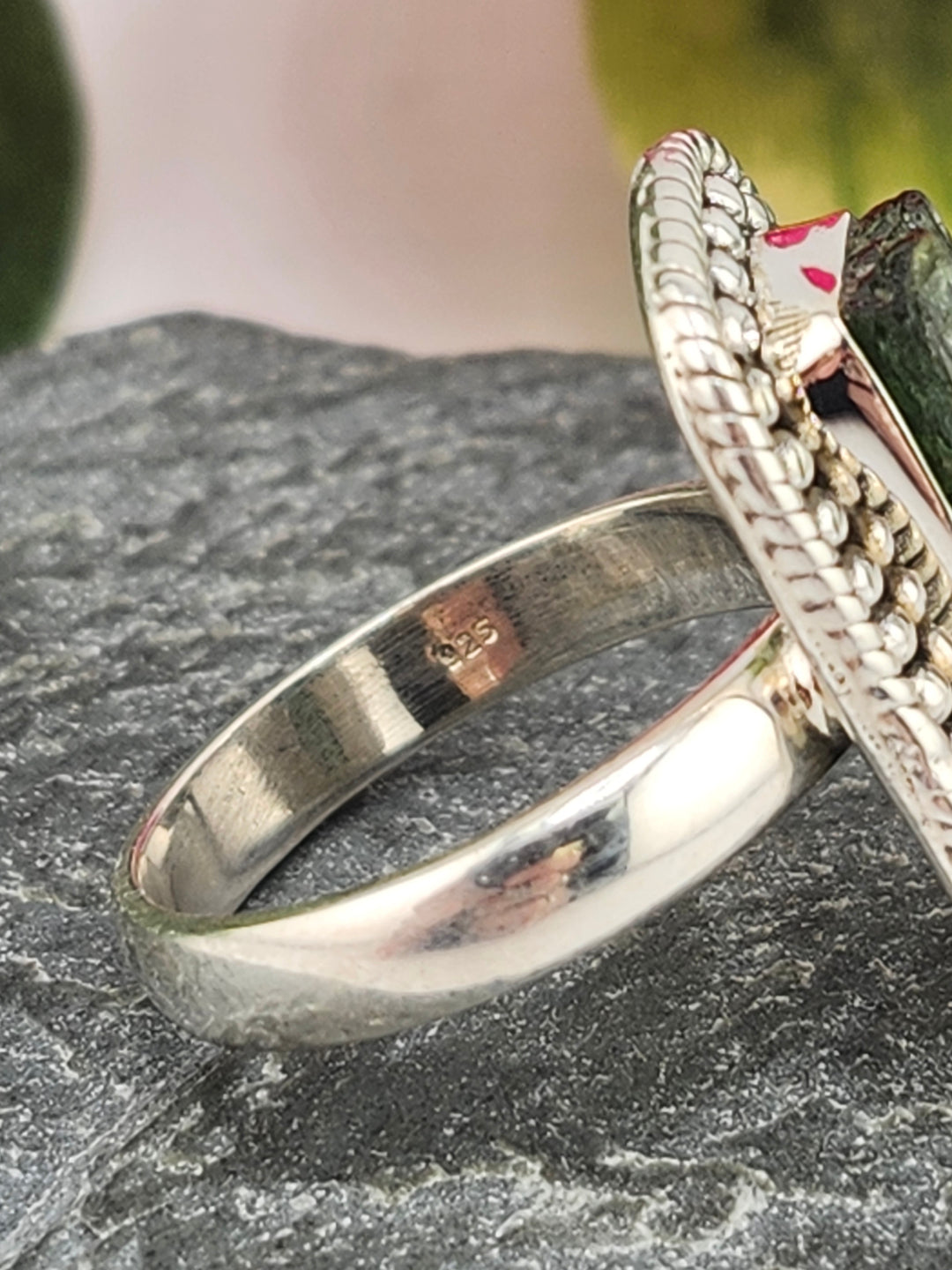 Raw Green Tourmaline and 925 Sterling Silver Ring - Size 7