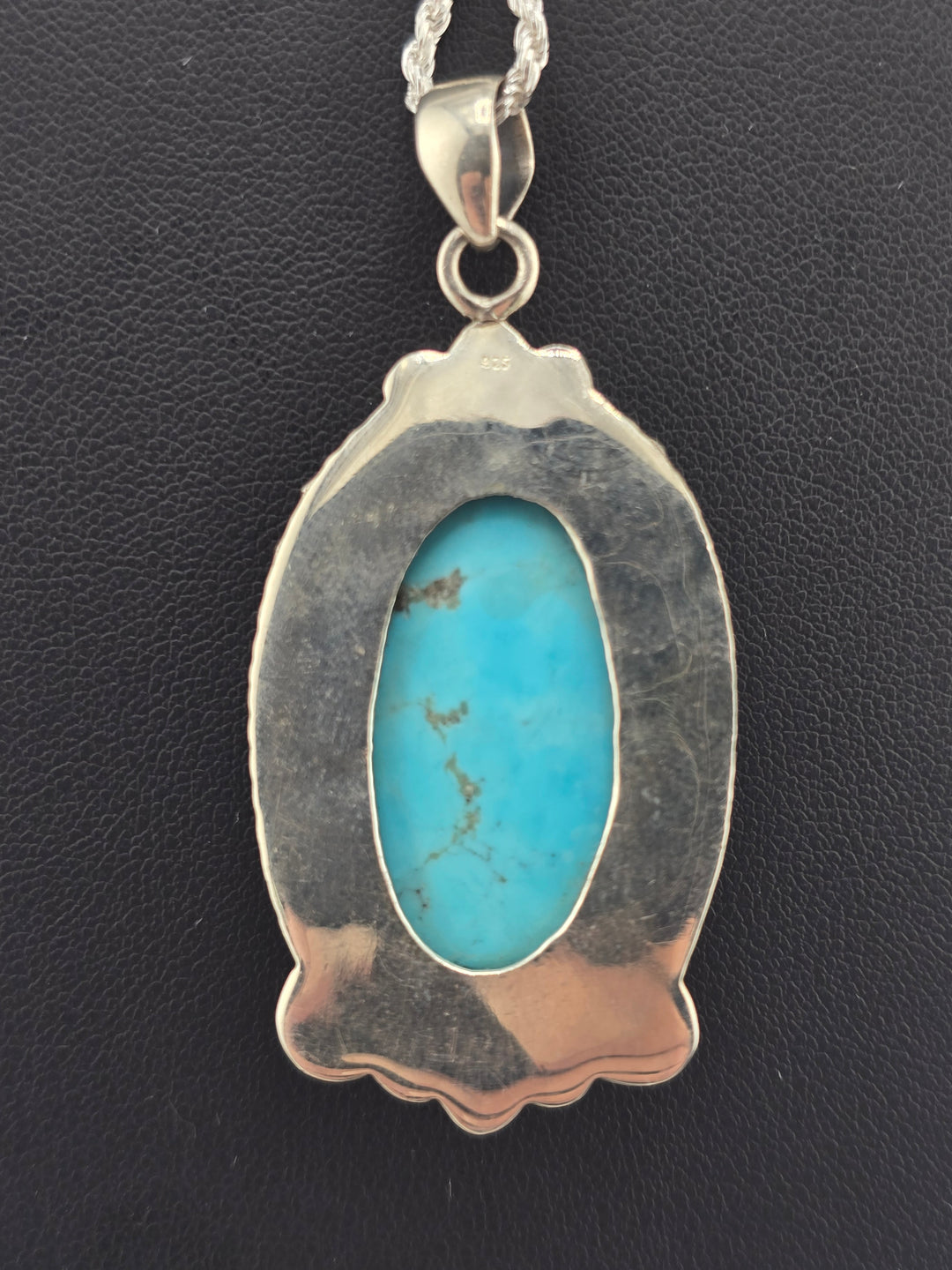 Carved solid American Turquoise 925 sterling silver pendant w/ 18" 1.8mm Rope Chain