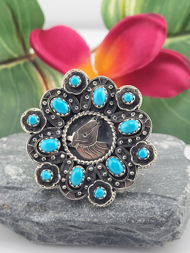 Turquoise Horse Cluster Ring Size 11.5