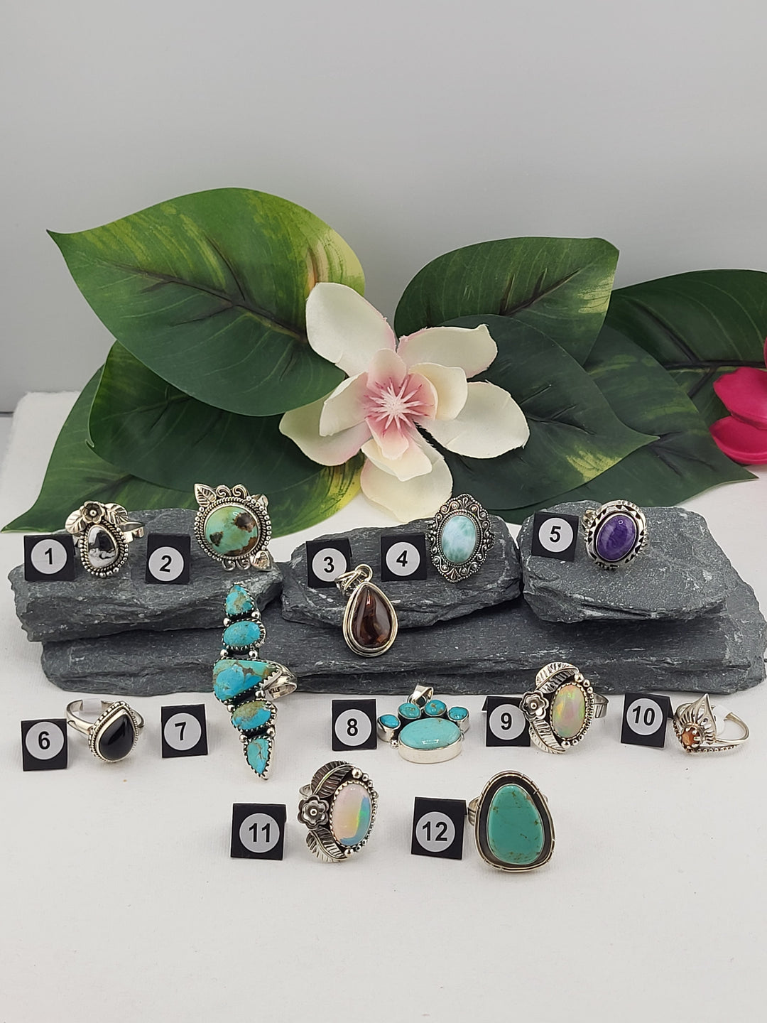 RESERVED FOR: Flower & Moon Crystals -1/1/2025 - 9 Sterling Silver Items