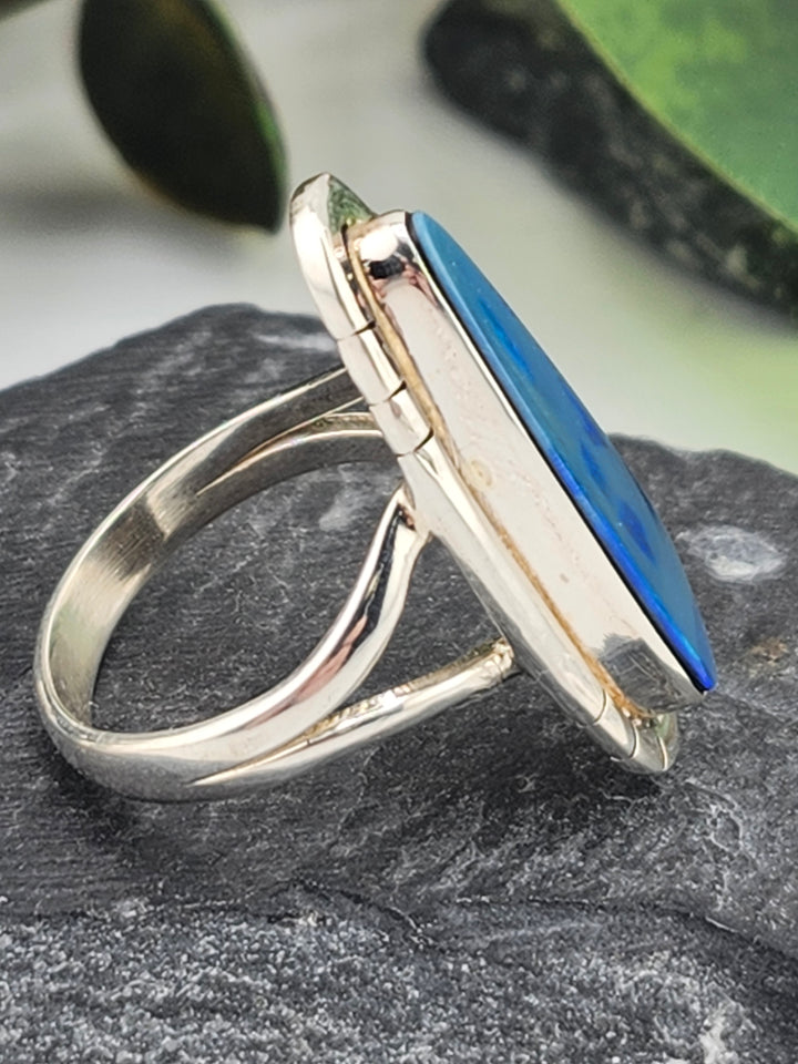 Australian Opal Doublet and 925 Sterling Silver Ring - Size 8.25