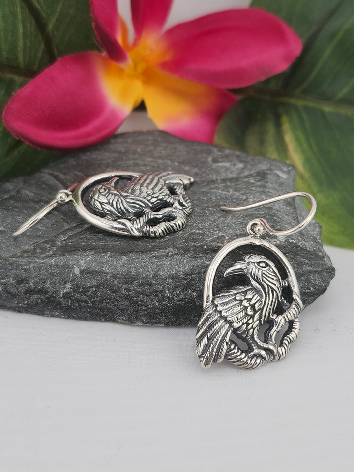 Designer SOMS 925 Sterling Silver Raven Earrings