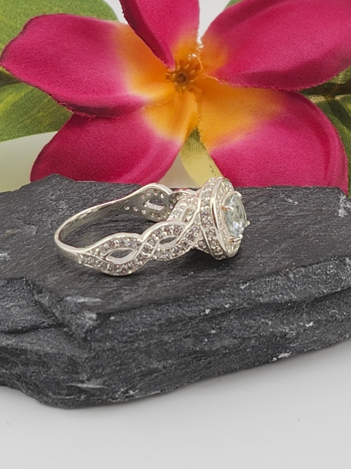 Aqua and 925 Sterling Silver Ring w/ cz