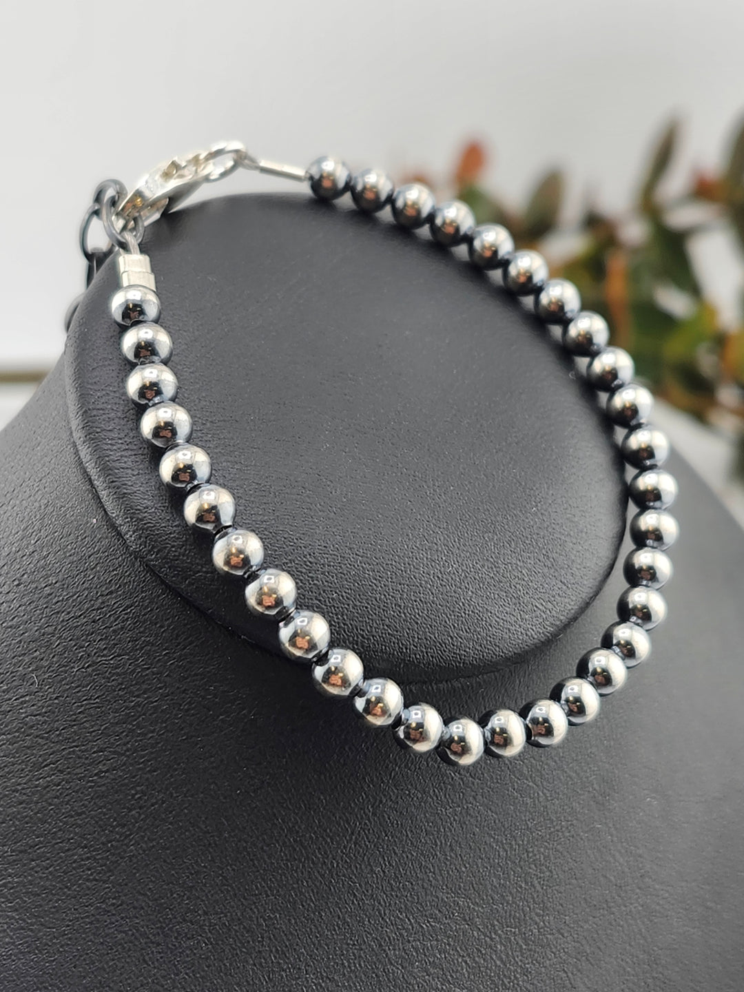 4mm 6"+1" Oxidized 925 Sterling Silver Bead Bracelet