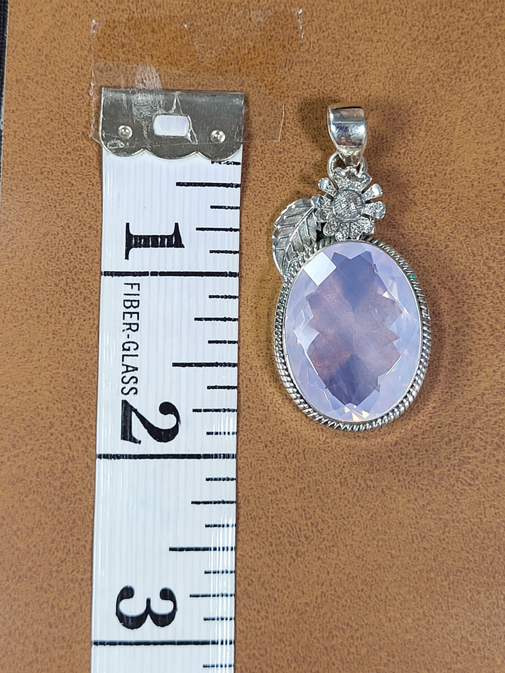Natural Lavender Quartz 925 Sterling Silver Rose Cut Pendant - 1 3/4"