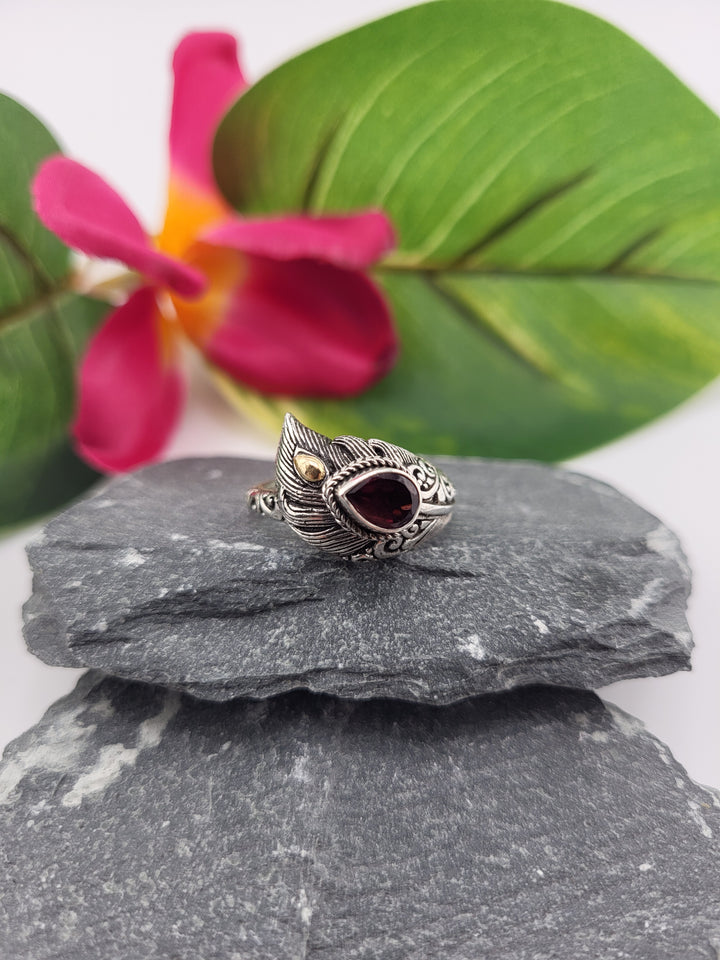 Garnet Leaf Ring w/18K Accent