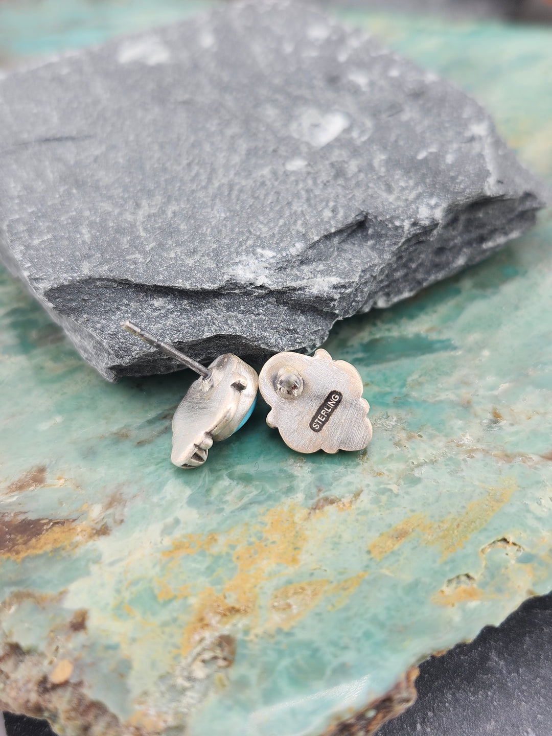Southwest 925 Sterling Silver Dry Creek Turquoise Stud Earrings