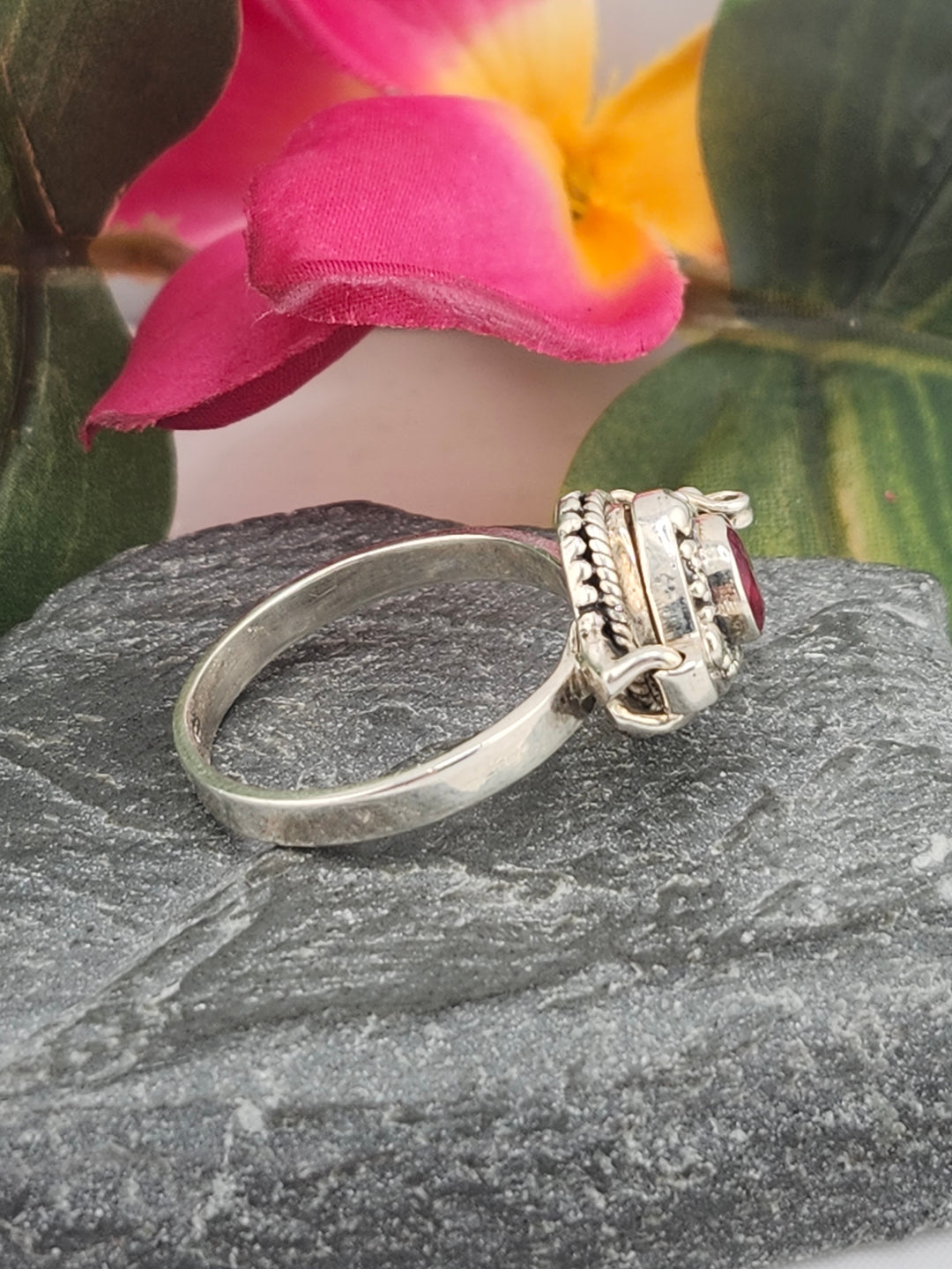 Ruby and 925 Sterling Silver Locket Ring - Size 11