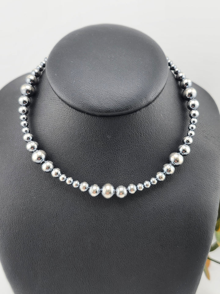 3‐6mm 8"+1" Oxidized 925 Sterling Silver Bead Bracelet